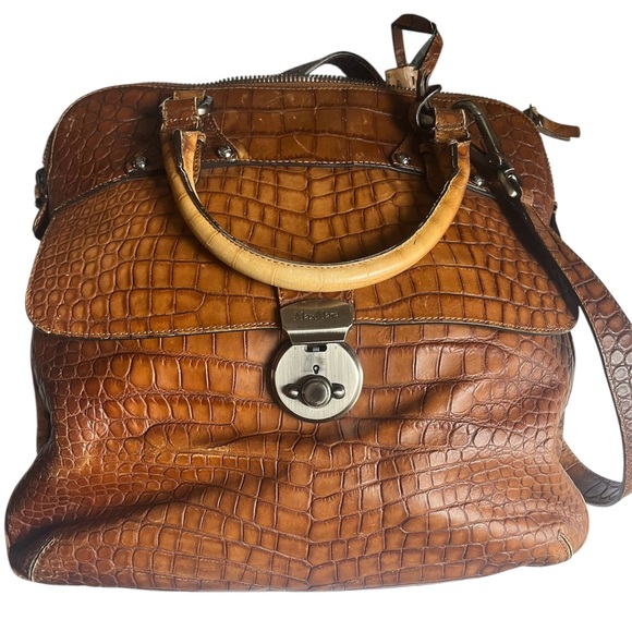 Designer vintageMax Mara Brown Satchel Crocodile Embossed Lock Key Holder